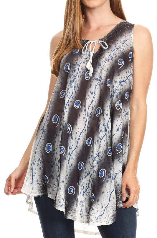 Sakkas Mai Blusa sin mangas informal holgada tipo túnica teñida anudada para mujer