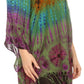 Sakkas Geno Round Neck Casual Boho Short Sleeve Loose Blouse Top Cover-up w/Fringe