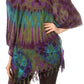 Sakkas Geno Round Neck Casual Boho Short Sleeve Loose Blouse Top Cover-up w/Fringe