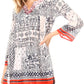 Sakkas Sasa Women's Casual Summer Cotton 3/4 Sleeve Print Loose Tunic Top Blouse