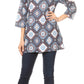 Sakkas Sasa Women's Casual Summer Cotton 3/4 Sleeve Print Loose Tunic Top Blouse