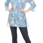 Sakkas Sasa Women's Casual Summer Cotton 3/4 Sleeve Print Loose Tunic Top Blouse