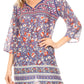 Sakkas Matia Women's Casual Summer Cotton Long Sleeve Print Loose Tunic Top Blouse