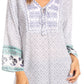 Sakkas Dalila Soft Crinckle Damask Printed Rayon Tunic Blouse with Embroidery