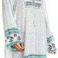 Sakkas Dalila Soft Crinckle Damask Printed Rayon Tunic Blouse with Embroidery