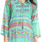 Sakkas Carina Tie Front 3/4 Sleeve Tunic with Cross Stitch Embroidery