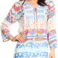 Sakkas Carina Tie Front 3/4 Sleeve Tunic with Cross Stitch Embroidery