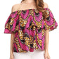Sakkas Imani Colorful Wax African Ankara Dutch Off-shoulder Blouse Top Gorgeous