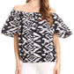 Sakkas Amai Off-shoulder Ruffle Ankara Wax African Dutch Casual Blouse Top