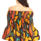 Sakkas Mela Women's Long Sleeve Peplum Off Shoulder Blouse Top in African Ankara