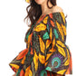 Sakkas Mela Women's Long Sleeve Peplum Off Shoulder Blouse Top in African Ankara