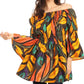 Sakkas Mela Women's Long Sleeve Peplum Off Shoulder Blouse Top in African Ankara
