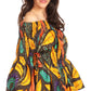 Sakkas Mela Women's Long Sleeve Peplum Off Shoulder Blouse Top in African Ankara