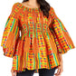 Sakkas Mela Women's Long Sleeve Peplum Off Shoulder Blouse Top in African Ankara