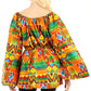 Sakkas Mela Women's Long Sleeve Peplum Off Shoulder Blouse Top in African Ankara