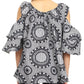 Sakkas Miranda Women's African Ankara Cold Shoulder Short Sleeve Flare Top Blouse