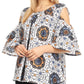Sakkas Miranda Women's African Ankara Cold Shoulder Short Sleeve Flare Top Blouse