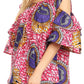 Sakkas Miranda Women's African Ankara Cold Shoulder Short Sleeve Flare Top Blouse