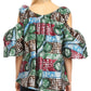 Sakkas Miranda Women's African Ankara Cold Shoulder Short Sleeve Flare Top Blouse