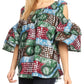 Sakkas Miranda Women's African Ankara Cold Shoulder Short Sleeve Flare Top Blouse