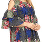 Sakkas Miranda Women's African Ankara Cold Shoulder Short Sleeve Flare Top Blouse