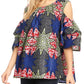 Sakkas Miranda Women's African Ankara Cold Shoulder Short Sleeve Flare Top Blouse