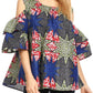 Sakkas Miranda Women's African Ankara Cold Shoulder Short Sleeve Flare Top Blouse