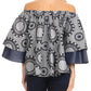 Sakkas Desta Off-shoulder Tent Top Blouse on Chambray and Wax African Ankara Print