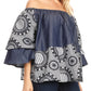 Sakkas Desta Off-shoulder Tent Top Blouse on Chambray and Wax African Ankara Print