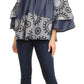 Sakkas Desta Off-shoulder Tent Top Blouse on Chambray and Wax African Ankara Print