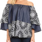 Sakkas Desta Off-shoulder Tent Top Blouse on Chambray and Wax African Ankara Print