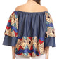 Sakkas Desta Off-shoulder Tent Top Blouse on Chambray and Wax African Ankara Print