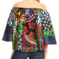 Sakkas Desta Off-shoulder Tent Top Blouse on Chambray and Wax African Ankara Print