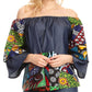 Sakkas Desta Off-shoulder Tent Top Blouse on Chambray and Wax African Ankara Print