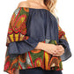 Sakkas Desta Off-shoulder Tent Top Blouse on Chambray and Wax African Ankara Print