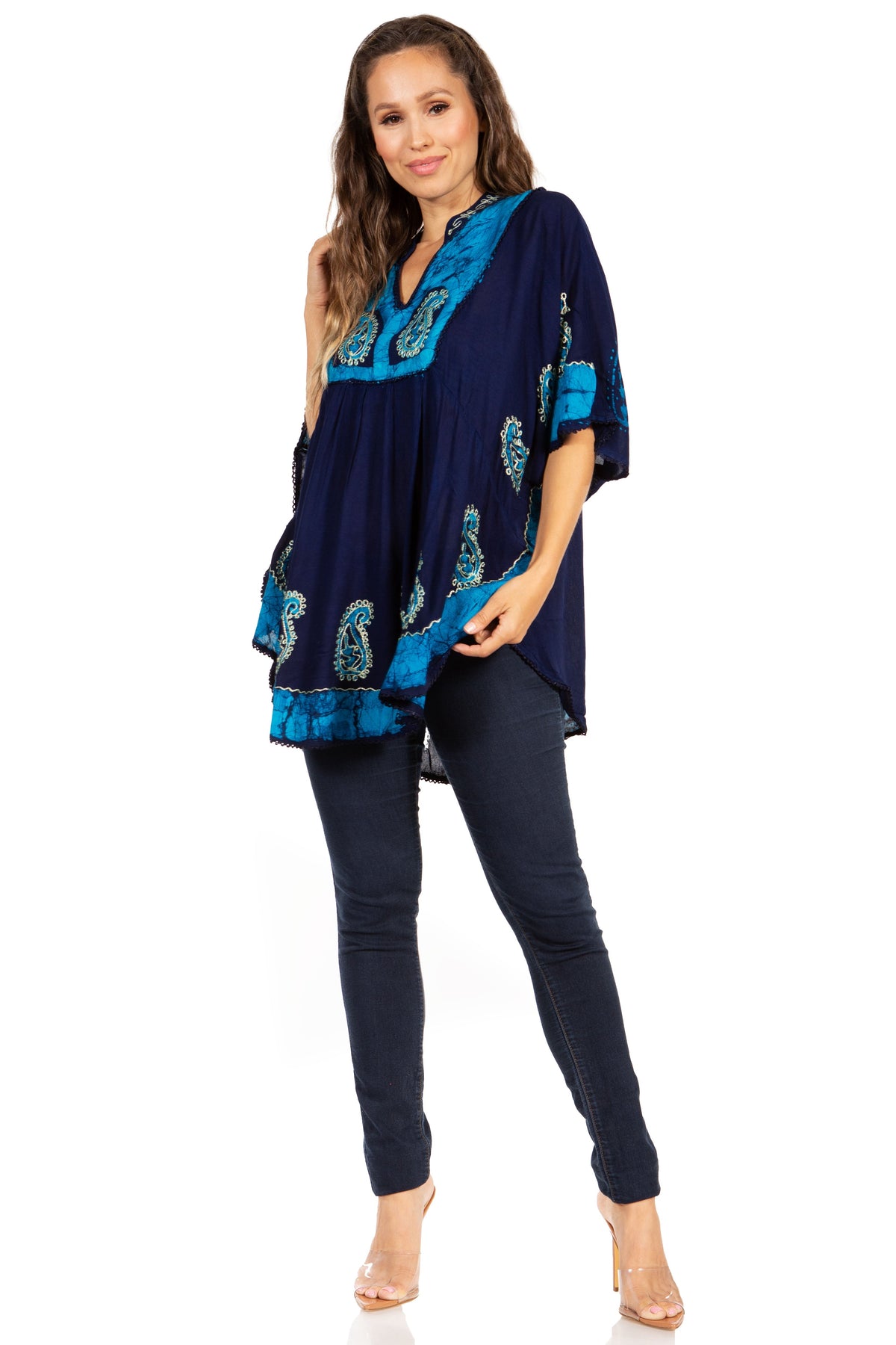 Sakkas  Amori V-Neck Embroidery Poncho Top / Cover Up