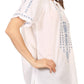 Sakkas Lena Cross Stitch Embroidered Short Sleeve  Casual Top Blouse