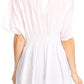 Sakkas Octavia Smocked Dolman Sleeve Fringe Blouse with Split Neck and Embroidery
