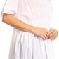 Sakkas Octavia Smocked Dolman Sleeve Fringe Blouse with Split Neck and Embroidery