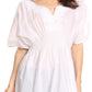 Sakkas Octavia Smocked Dolman Sleeve Fringe Blouse with Split Neck and Embroidery