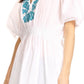 Sakkas Octavia Smocked Dolman Sleeve Fringe Blouse with Split Neck and Embroidery