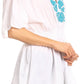 Sakkas Octavia Smocked Dolman Sleeve Fringe Blouse with Split Neck and Embroidery