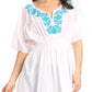 Sakkas Octavia Smocked Dolman Sleeve Fringe Blouse with Split Neck and Embroidery