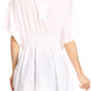 Sakkas Octavia Smocked Dolman Sleeve Fringe Blouse with Split Neck and Embroidery