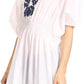 Sakkas Octavia Smocked Dolman Sleeve Fringe Blouse with Split Neck and Embroidery