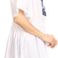 Sakkas Octavia Smocked Dolman Sleeve Fringe Blouse with Split Neck and Embroidery