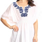 Sakkas Octavia Smocked Dolman Sleeve Fringe Blouse with Split Neck and Embroidery
