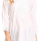 Sakkas Cordelia 3/4 Sleeve Crochet Lace Split Neck Top with Waist Tie
