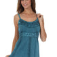 Sakkas Stonewashed Rayon Flared Hem Sleeveless Blouse