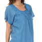 Sakkas Square Neck Button Detail Semi-Sheer Gauzy Cotton Blouse